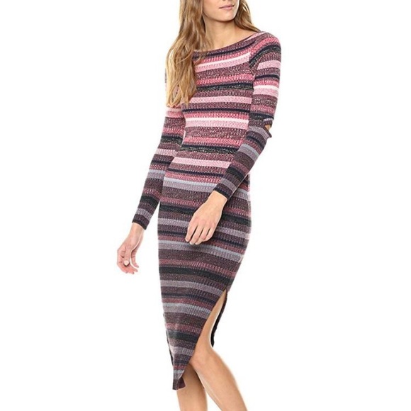 NWT French Connection Ribbed Midi Dress Long Sleeve‎ Side Slit Sheath Size 12 - Picture 1 of 9